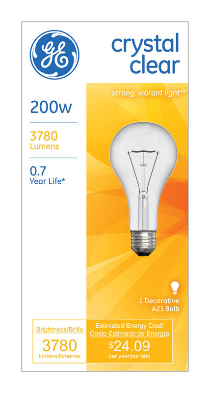 GE 200 W A21 A-Line Incandescent Bulb E26 (Medium) Soft White 1 pk