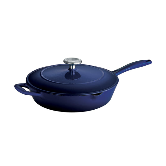 10 in Enameled Cast-Iron Series 1000 Covered Skillet - Gradated Cobalt