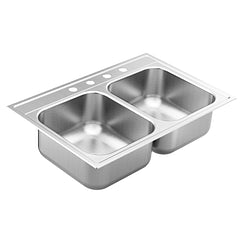33"x22" stainless steel 18 gauge double bowl drop in sink