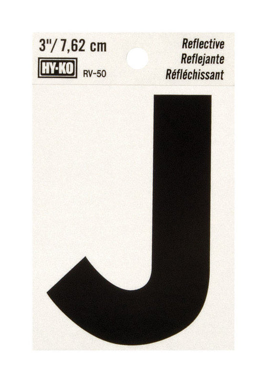 Hy-Ko 3 in. Reflective Black Vinyl Letter J Self-Adhesive 1 pc. (Pack of 10)