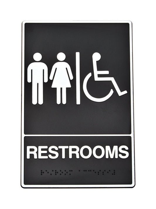 Hy-Ko English Restrooms (Handicap, Braille) Sign Plastic 9 in. H x 6 in. W (Pack of 3)