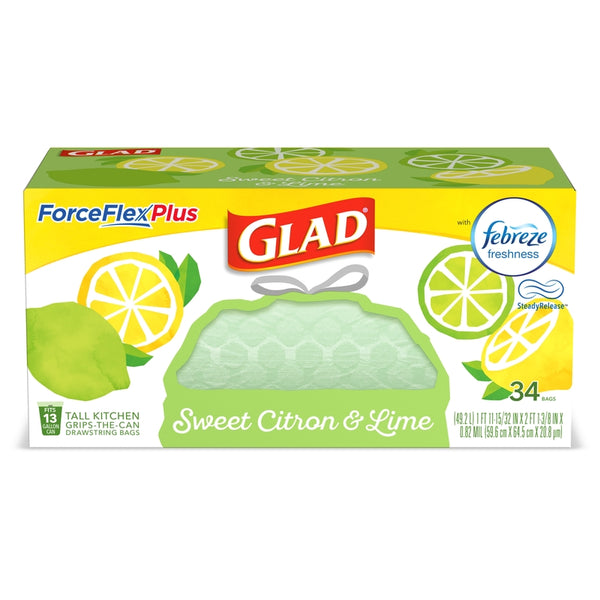 Glad 4 gal Lemon Scent Kitchen Trash Bags Drawstring 34 pk (Pack