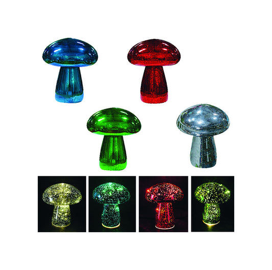 Alpine Glass Assorted 7.87 in. Mushroom Statue (Pack of 8)