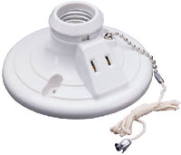 Incandescent Light Socket With Pull Chain, White Plastic, 250-Watt