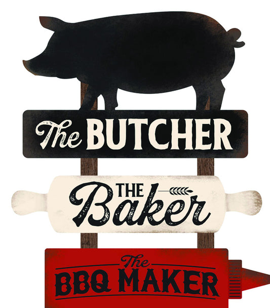 Open Road Brands Butcher Baker BBQ Maker BBQ Pig Sign MDF (Pack of 4)
