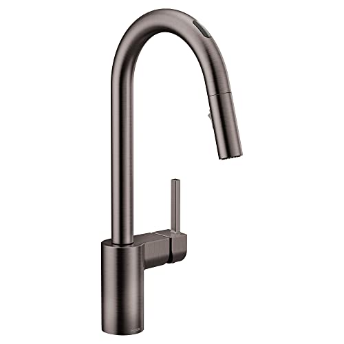 Black stainless one-handle high arc pulldown kitchen faucet