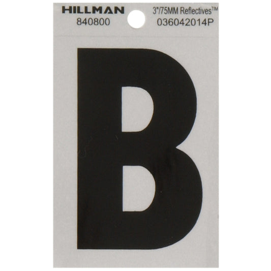 Hillman 3 in. Reflective Black Mylar Self-Adhesive Letter B 1 pc (Pack of 6)