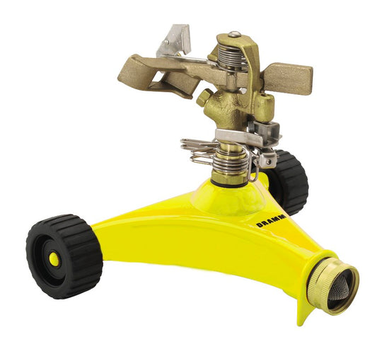 Dramm 10-15033 6' Yellow Impulse Sprinkler With Heavy Duty Metal Wheeled Ba