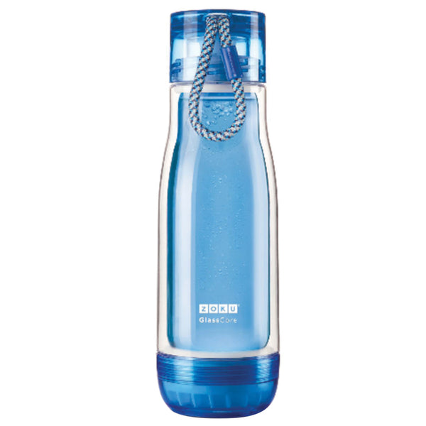 Botella de agua de vidrio azul de 16 oz