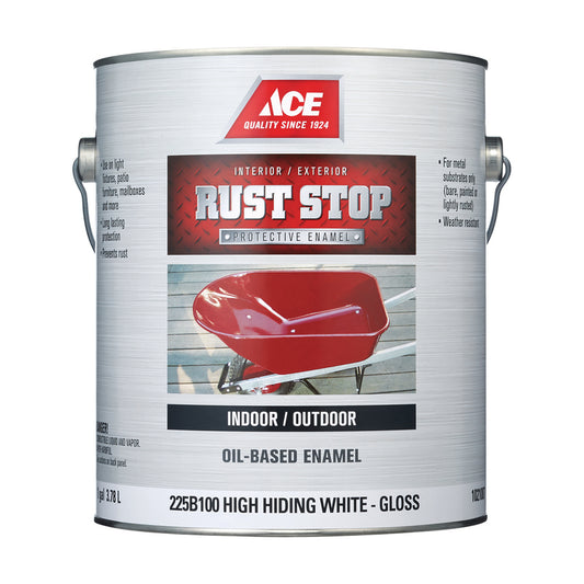Ace Rust Stop Indoor/Outdoor Gloss High-Hiding White Oil-Based Enamel Rust Preventative Paint 1 gal (Pack of 4)