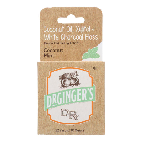 Hilo dental plano con aceite de coco, xilitol y carbón blanco del Dr. Ginger's - 32 yardas