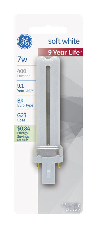 GE Energy Smart 7 W T4 5.39 in. L CFL Bulb Soft White Biax 2700 K 1 pk