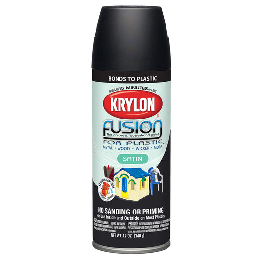 Krylon Satin Black 12 oz. Fusion Spray Paint (Pack of 6)