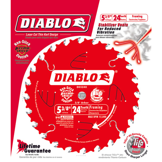Diablo  5-3/8 in. Dia. x 10 mm  Carbide Tip Steel  Framing Blade  24 teeth 1 pc.