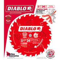 Hoja de enmarcado de acero con punta de carburo Diablo de 5-3/8 pulg. de diámetro x 10 mm, 24 dientes, 1 pieza