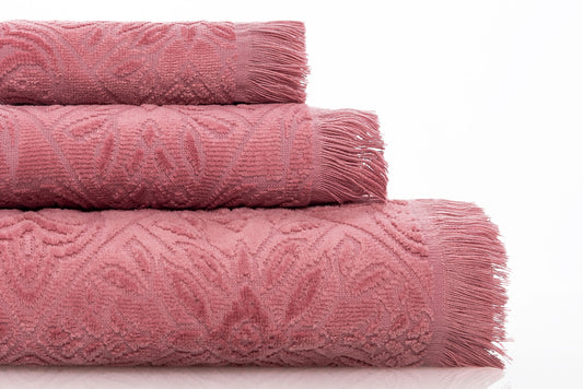 LINIM 3-Pcs Jacquard Towel Set 100% Cotton, Bath, Hand and Washcloth, Dusty Rose