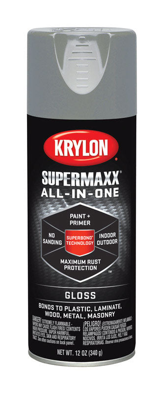 Krylon SuperMaxx Gloss Smoke Gray Paint + Primer Spray Paint 12 oz. (Pack of 6)