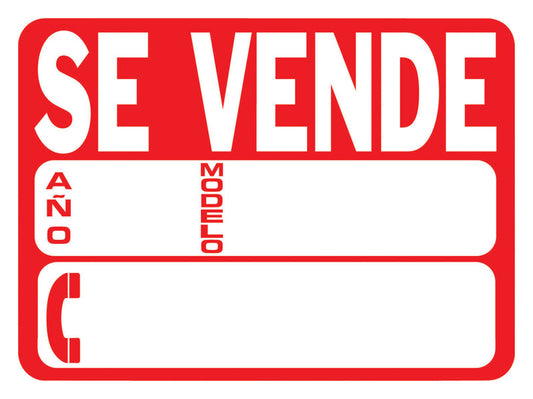 Hy-Ko Spanish Se Vende - Carro (For Sale - Auto) Sign Plastic 9 in. H x 12 in. W (Pack of 10)