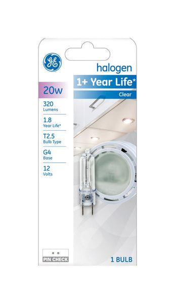 Bombilla halógena tubular GE Quartz T2.5 de 20 W y 320 lm, luz blanca cálida, paquete de 1 (paquete de 5)