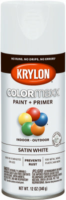 COLORmaxx Spray Paint + Primer, Satin White, 12-oz.