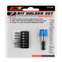 Performance Tool Quick Release Bit and Holder Set Multi-Material 7 pc