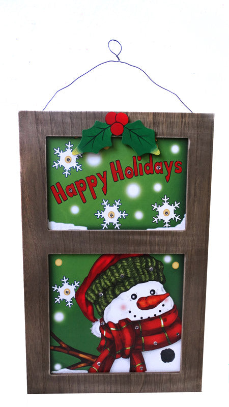 Alpine Happy Holidays Peeking Snowman Christmas Decoration Multicolored Wood 23 in. x 11-3/4 in (Pack of 6)