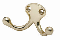 Schlage  1-1/8 in. L Bright Brass  Gold  Brass  Small  Double Wardrobe  Hook  1 pk