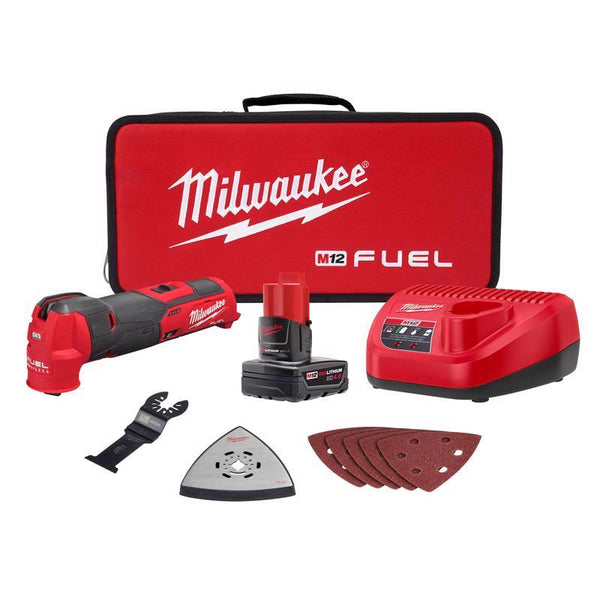 Kit de herramientas oscilantes inalámbricas multiusos Milwaukee M12 FUEL (batería y cargador)