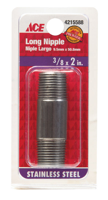 Ace  3/8 in. MPT   x 2 in. L Stainless Steel  Nipple