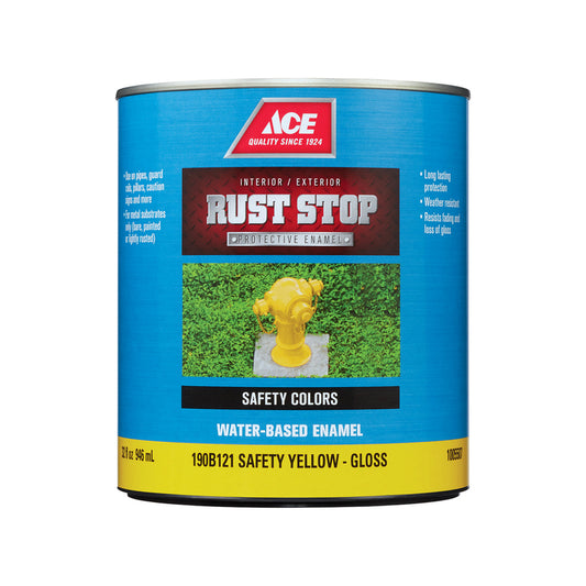 Rust Stop Indoor / Outdoor Gloss Safety Yellow Water-Based Enamel Paint 1 qt (Pack of 4)