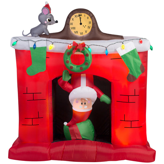 Gemmy LED White 66.14 in.   Inflatable Santa In Fireplace