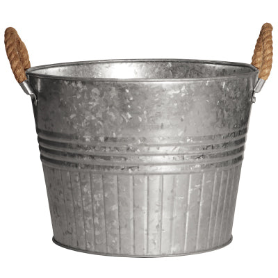 Jardinera con asas de cuerda, redonda, de metal galvanizado, 12 pulgadas.