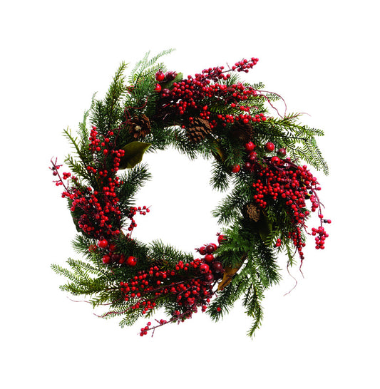 Decoris  Wreath With Berries and Pinecones  Christmas Decoration  Red/Green  PVC  1 pk