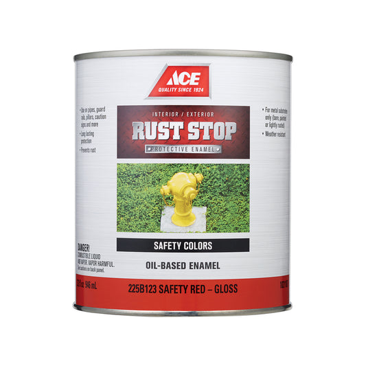 Ace Rust Stop Indoor / Outdoor Gloss Safety Red Oil-Based Enamel Rust Preventative Paint 1 qt (Pack of 4)