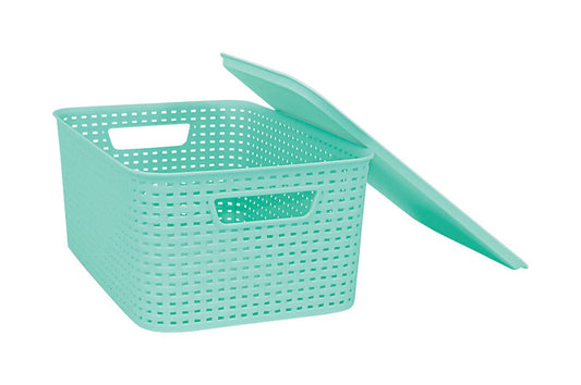 Homz 5-1/8 in. H x 10-7/8 in. W x 7-1/4 in. D Stackable Woven Bin w/Lid (Pack of 12)