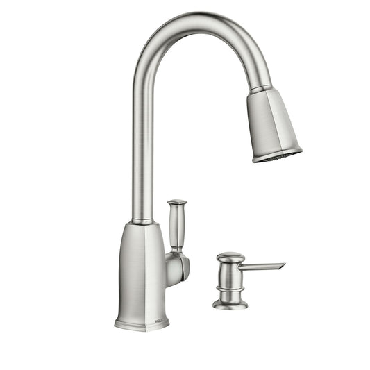Moen Wellsley Stainless Steel 1.5 GPM Lever 1-Handle Pulldown Kitchen Faucet 10 in. Reach