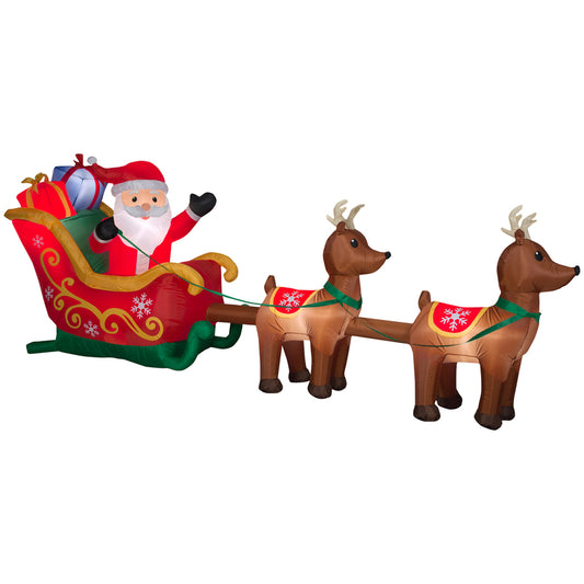 Gemmy Polyester Inflatable White LED Santa Sleigh 150 L x 58.27 H x 35.83 W in. with Reindeer