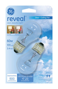 Ge Reveal Ceiling Fan Light Bulb 60 W 480 Lumens A15 Med Base Clear Pack / 2