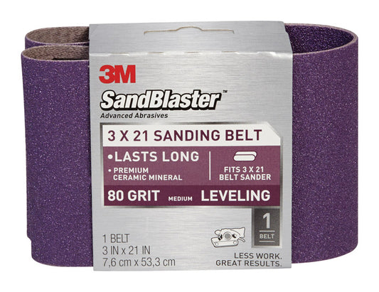 3M Sandblaster 21 in. L X 3 in. W Ceramic Sanding Belt 80 Grit Medium 1 pk