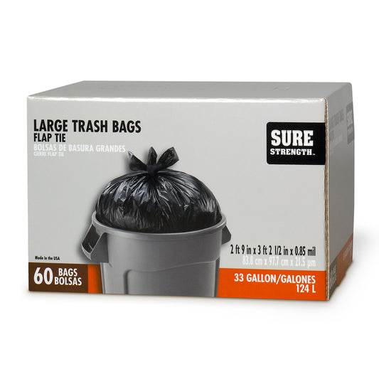 Sure Strength 33 gal Trash Bags Flap Tie 60 pk