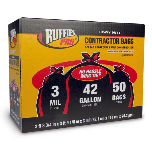 Ruffies Pro 42 gal Contractor Bags Wing Ties 50 pk