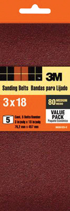 3M  18 in. L x 3 in. W Aluminum Oxide  Sanding Belt  80 Grit Medium  5 pk