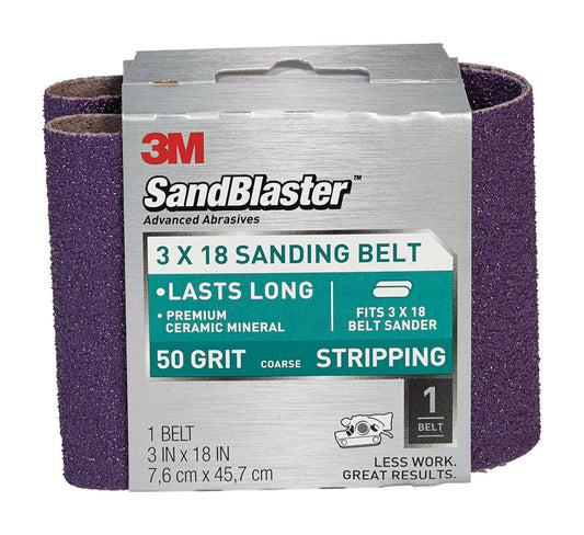 3M SandBlaster 18 in.   L X 3 in.   W Ceramic Sanding Belt 50 Grit Coarse 1 pk