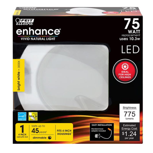 Feit Electric Enhance Bright White 4 in. W LED Dimmable Recessed Downlight 10.3 W
