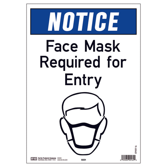 Hy-Ko English White Mask Needed Sign 10 in. H x 14 in. W (Pack of 5)