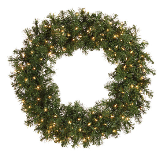 J & J Seasonal  Prelit Green  Masterpiece Commercial Wreath  36 in. Dia. Clear
