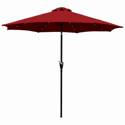 Steel Market Umbrella, 24-LED Lights, Red, 9-Ft.