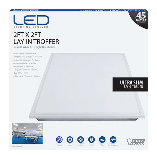 FEIT Electric  2 in. H x 24 in. W x 24 in. L White  LED Flat Panel Light Fixture