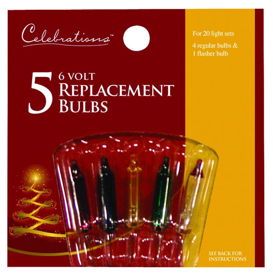 Celebrations  Incandescent  Multi  5 count Replacement Christmas Light Bulbs