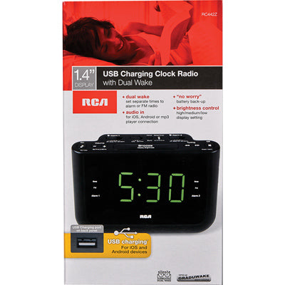 RCA Black USB Clock Radio Digital Plug-In